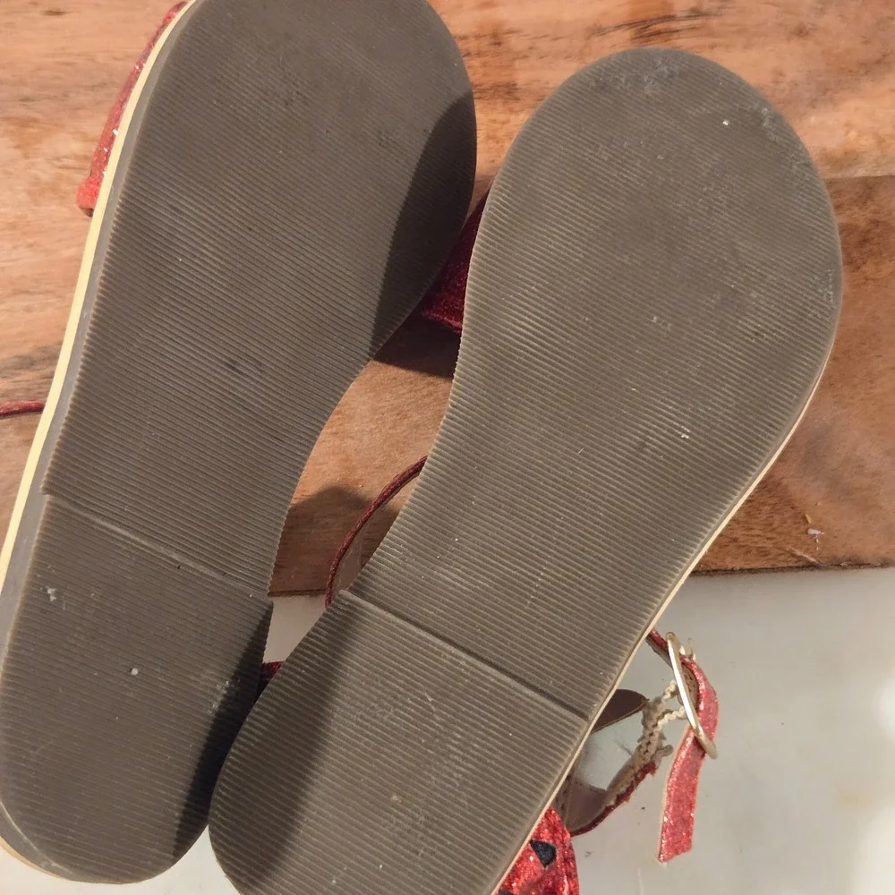 Crewcuts J Crew Girls Red Glitter Strawberry Sandals Ankle‎ Strap Shoes